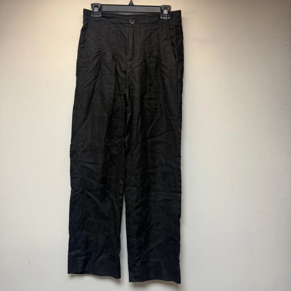 Banana Republic Linen Straight Leg Pants Womens 2S Black Excellent High Rise